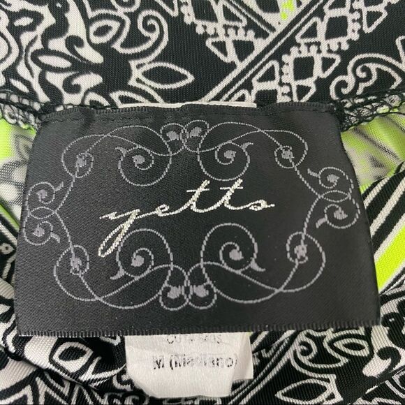 Colorful Gray & Greenprint Wide Flair Leg Palazzo Pants By Yetta M - Picture 4 of 4